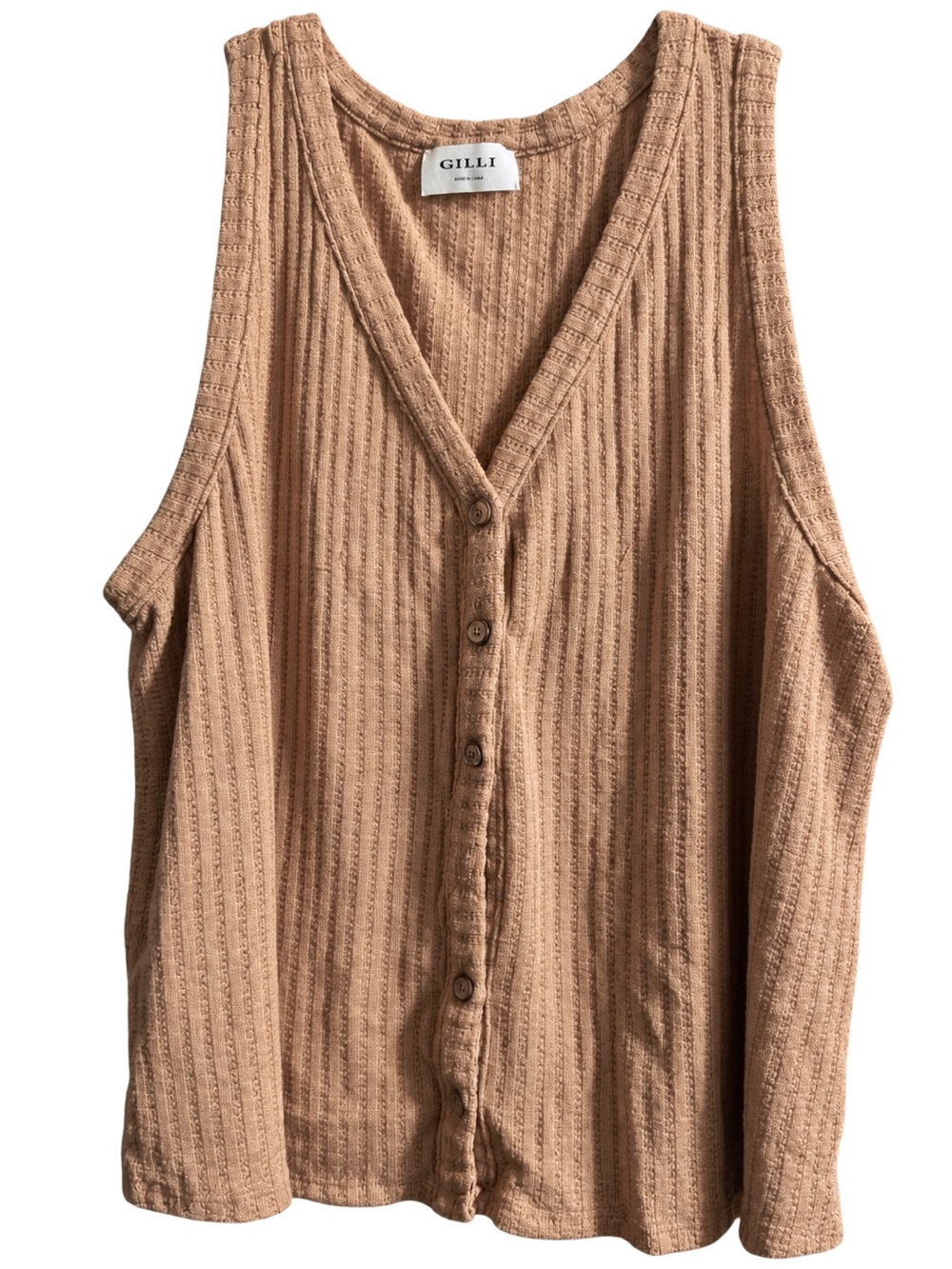 Gilli Ribbed Button-Front Tank Top in Peachy Beige